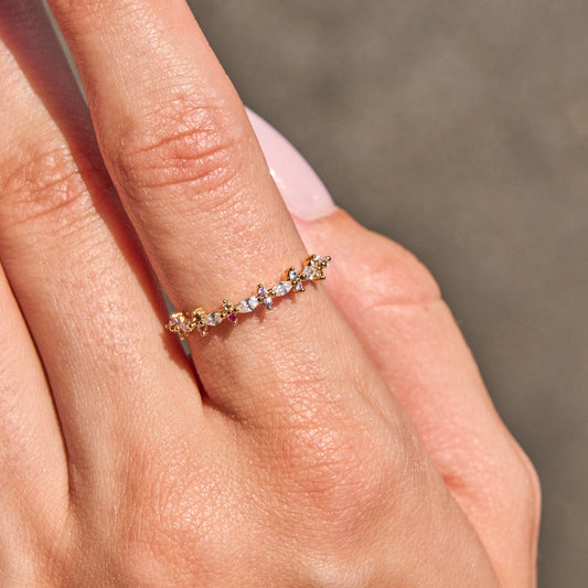 Rhinestone Studded Floral Ring